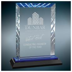 Employee Gifts - Glass Rectangle Award with Blue Accents