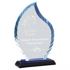 Employee Gifts - Flame Glass Award with Blue Accents on Blue & Black Base