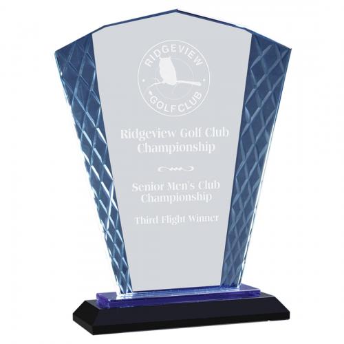 Corporate Awards - Fan Accent Glass Diamond Award on Blue & Black Base