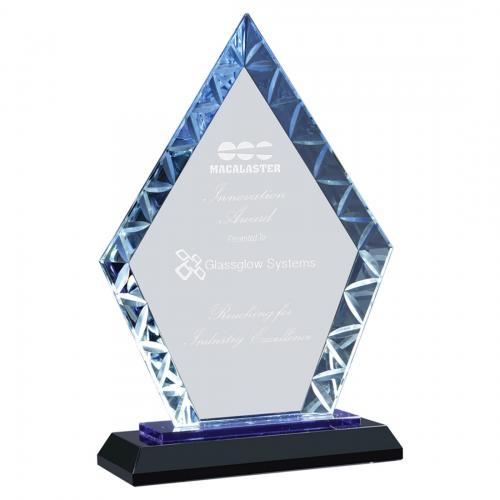 Corporate Awards - Diamond Accent Glass Award on Blue & Black Base