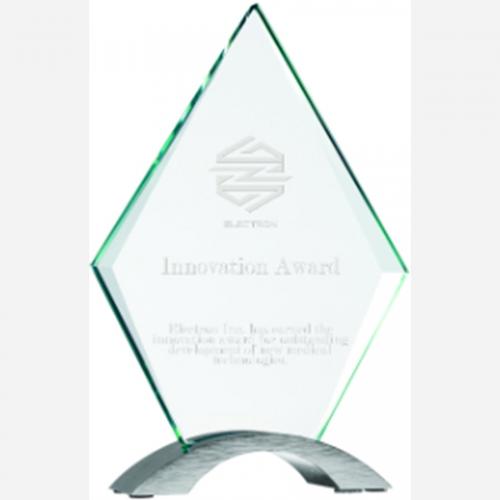 Corporate Awards - Crystal Awards - Star Awards - Diamond Cosmic Glass Award on Silver Chrome Arch Base