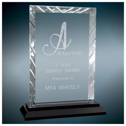 Corporate Awards - Glass Awards - Colored Glass Awards - Cut Glass Rectangle Award with Black Accents