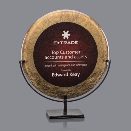 Corporate Awards - Baldridge Gold/Burgundy Circle Acrylic Award