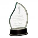Metro Glass Jade Flame Award with Silver on Black Piano Finish Base
