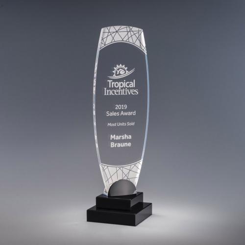Corporate Awards - Rush Corporate Awards & Plaques - Winsome Clear Acrylic Tower Award on Black Base