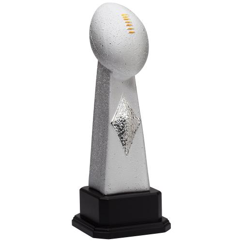 Corporate Awards - Sports Awards & Player Recognition Trophies - Ceramic Football Trophy with Silver Diamond on Black Wood Base
