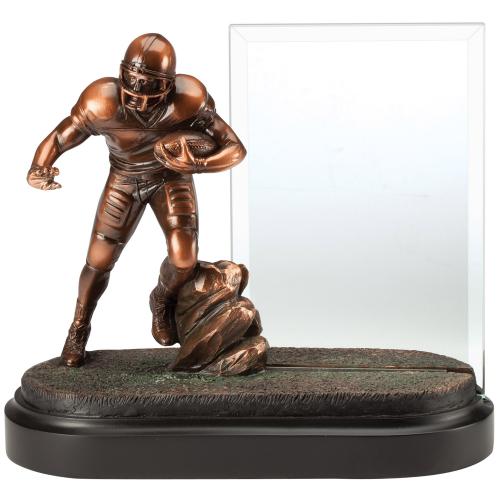 Glass Football Plaque Award with Bronze Football Player RFB297