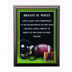Employee Gifts - Walnut Wood Football Sports Plaque with Laser Engraving