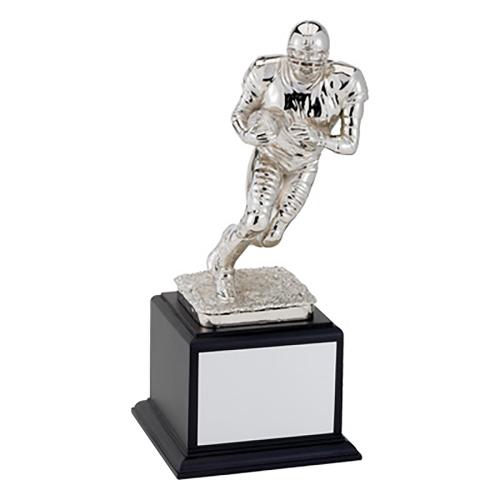 Corporate Awards - Sports Awards - Silver Electroplated Running Back Football Trophy on Black Stand