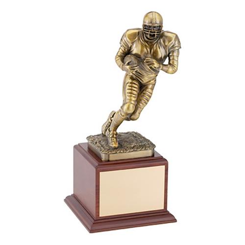 Corporate Awards - Sports Awards - Bronze Electroplated Running Back Football Trophy on Wood Stand