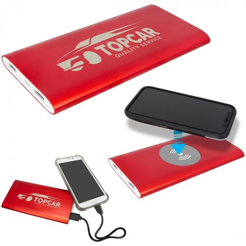 Corporate Awards - Gradulation Awards - Red 8000MAH Wireless Power Bank with USB Charging Cord