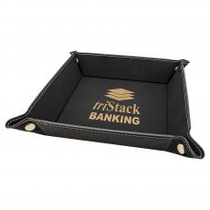 Employee Gifts - Black Engraves Gold Laserable Leatherette Snap Up Tray