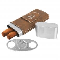 Employee Gifts - Rustic Laserable Leatherette Cigar Case with Cutter