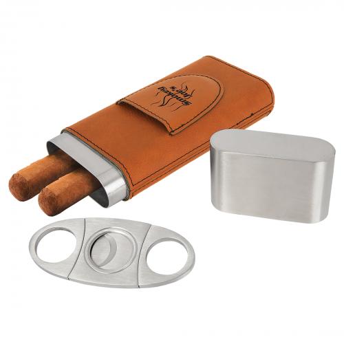 Rawhide Laserable Leatherette Cigar Case with Cutter GFT1003