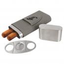 Gray Laserable Leatherette Cigar Case with Cutter