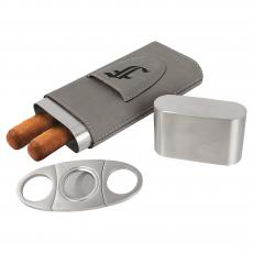Employee Gifts - Gray Laserable Leatherette Cigar Case with Cutter