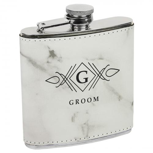 Corporate Gifts, Recognition Gifts and Desk Accessories - Executive Gifts - White Marble Leatherette Stainless Steel Flask