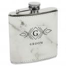 White Marble Leatherette Stainless Steel Flask