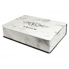 Employee Gifts - White Marble Laserable Leatherette Flask Gift Set