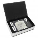 White Marble Laserable Leatherette Flask Gift Set