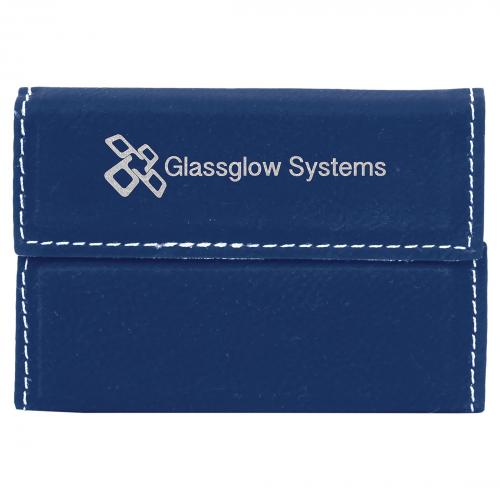 Corporate Gifts, Recognition Gifts and Desk Accessories - Blue Laserable Leatherette Hard Business Card Holder