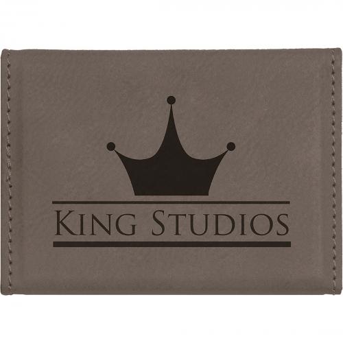 Corporate Recognition Gifts - Gray Laserable Leatherette Hard Business Card Holder