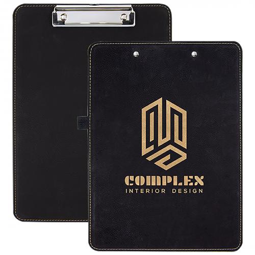Corporate Gifts, Recognition Gifts and Desk Accessories - Black Engraves Gold Laserable Leatherette Clipboard