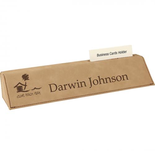 Corporate Recognition Gifts - Light Brown Leatherette Desk Wedge with Business Card Holder