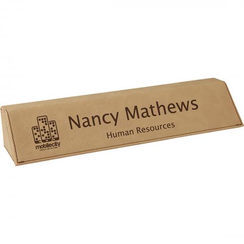 Corporate Recognition Gifts - Light Brown Leatherette Desk Wedge