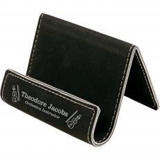 Employee Gifts - Black Engraves Silver Leatherette Desk Phone Holder with Silver Trim
