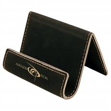 Employee Gifts - Black Leatherette Desk Phone Holder with Gold Trim