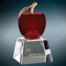 Employee Gifts - Red Optical Crystal Apple on Clear Base