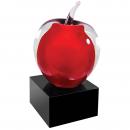 Red & Clear Art Glass Apple on Black Base