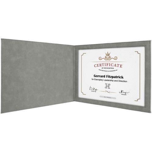 Corporate Awards - Certificate Frames - Gray Laserable Leatherette Certificate Holder