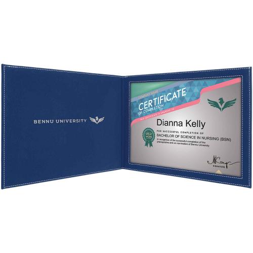 Corporate Awards - Certificate Frames - Blue Engraves Silver Leatherette Certificate Holder