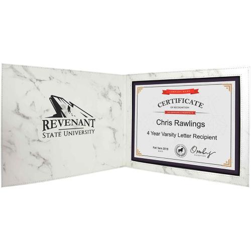 Corporate Awards - Certificate Frames - White Marble Laserable Leatherette Certificate Holder