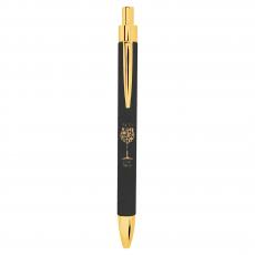 Employee Gifts - Black Engraves Gold Laserable Leatherette Pen