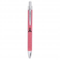 Employee Gifts - Pink Engraves Black Laserable Leatherette Pen