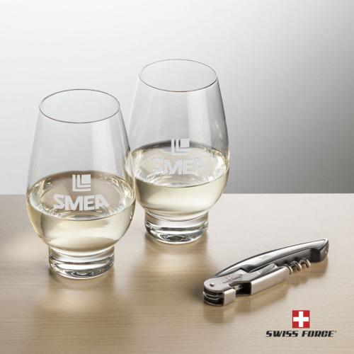 Corporate Gifts, Recognition Gifts and Desk Accessories - Etched Barware - Wine Glasses - Stemless Wine Glasses - Swiss Force® Opener & 2 Glenarden Wine