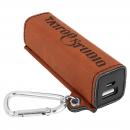 Rawhide Engraves Black Laserable Leatherette Power Bank with USB Cord