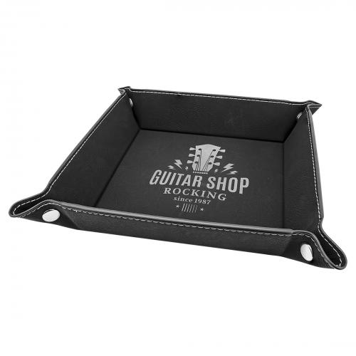 Corporate Awards - Gradulation Awards - Black Engraves Silver Laserable Leatherette Snap Up Tray