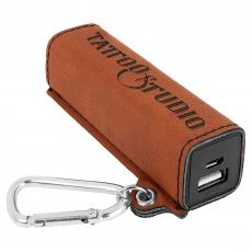 Employee Gifts - Rawhide Engraves Black Laserable Leatherette Power Bank with USB Cord