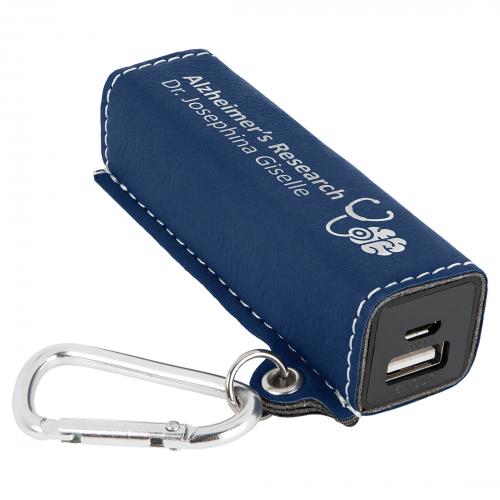 Corporate Recognition Gifts - Blue Engraves Silver Laserable Leatherette Power Bank with USB Cord