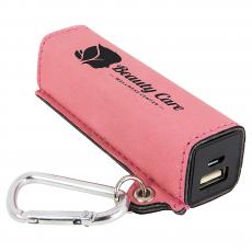 Employee Gifts - Pink Engraves Black Laserable Leatherette Power Bank with USB Cord