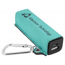 Employee Gifts - Teal Engraves Black Laserable Leatherette Power Bank with USB Cord