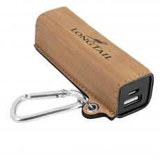Employee Gifts - Bamboo Engraves Black Laserable Leatherette Power Bank with USB Cord