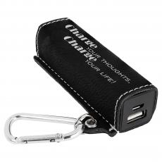 Employee Gifts - Black Engraves Silver Laserable Leatherette Power Bank with USB Cord