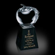 Employee Gifts - Apple Apples on Tall Marble Base Glass Award