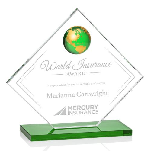 Corporate Awards - Ferrand Globe Green/Gold Crystal Award
