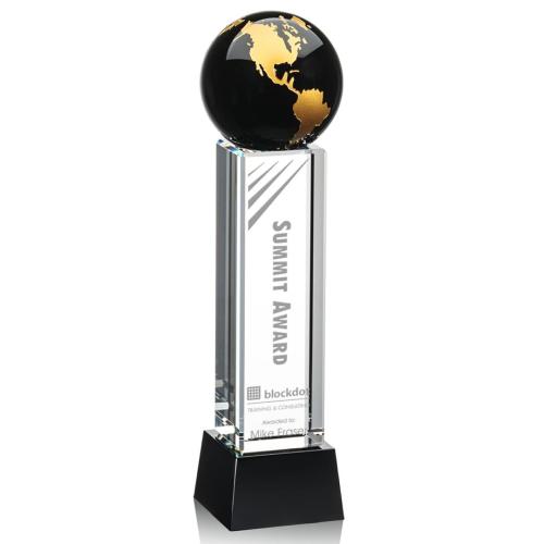 Corporate Awards - Luz Globe Black/Gold on Base Crystal Award